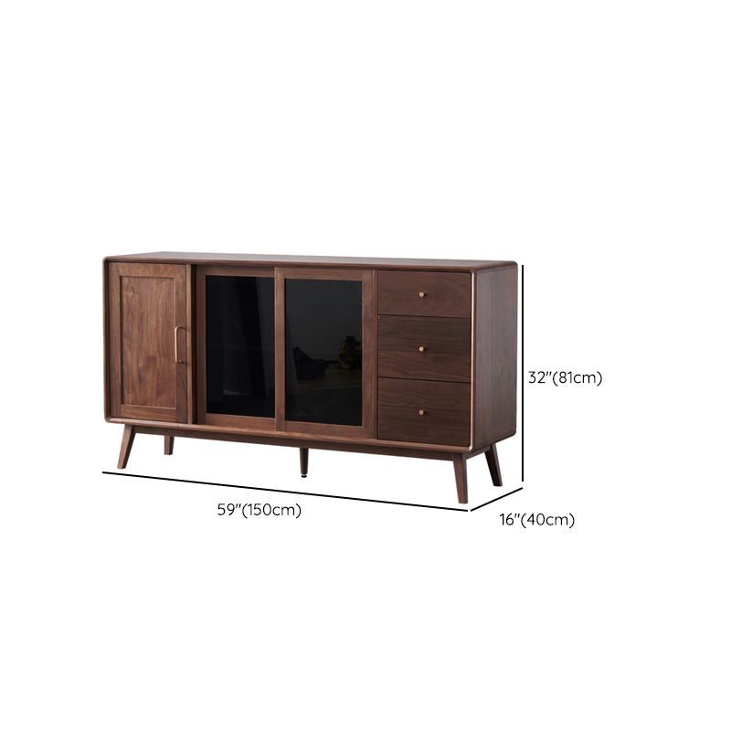 Espresso Walnut Wood Sideboard Modern Glass Door with 3 Drawers