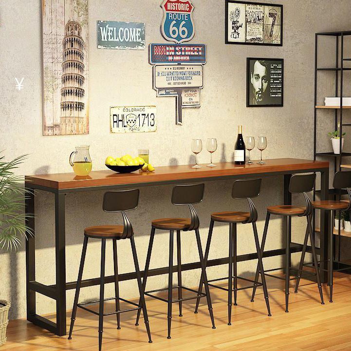 Pine Wood Bar Table Industrial Rectangle Bar Dining Table with Trestle Base