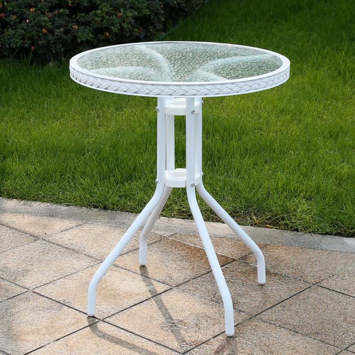 Minimalistic Round/Square Coffee Table Glass and Metallic Patio Table