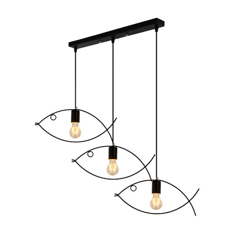 Metal Ceiling Lighting Fixture Loft Style Black Fish-Shaped Dinning Room Suspension Pendant