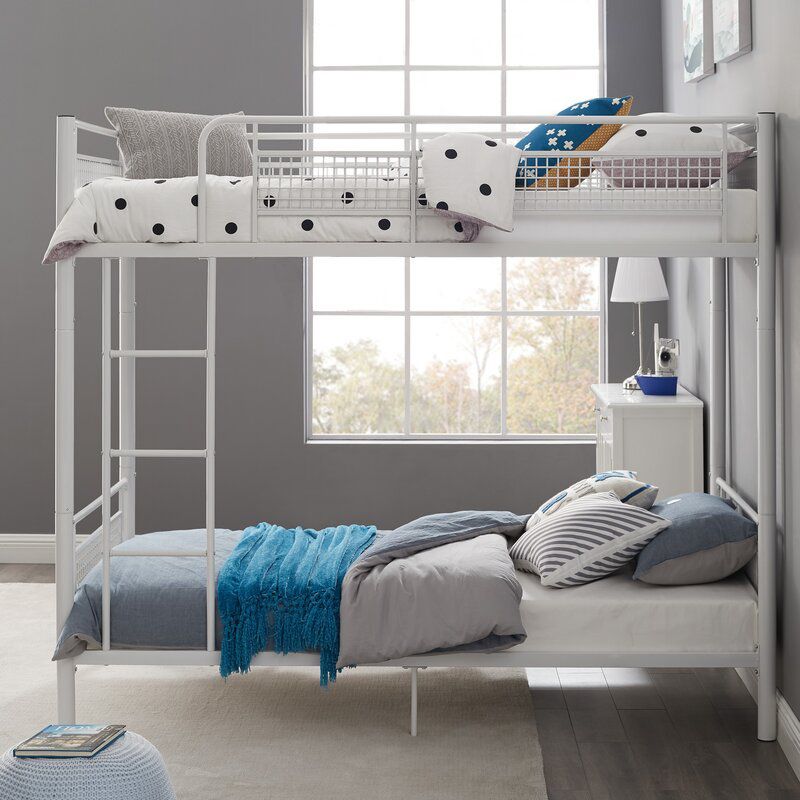 Metal Standard Bunk Bed 74.8" H High Bunk Bed Frame with Built-In Ladder