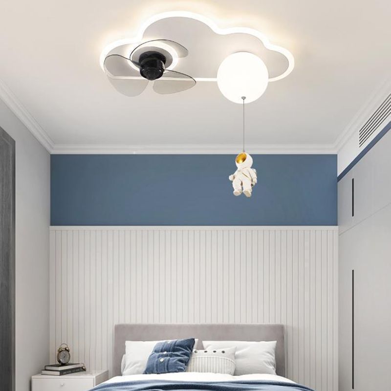 3-Blade LED Children Ceiling Fan Metallic White Globe Fan with Light for Home