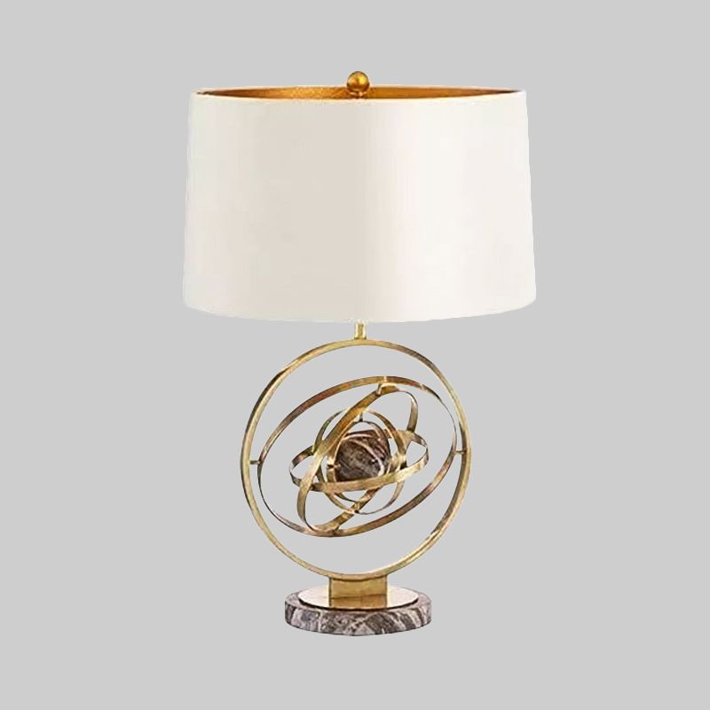 1 Head Drum Desk Light Modernism Fabric Table Lamp in White with Round Marble Base