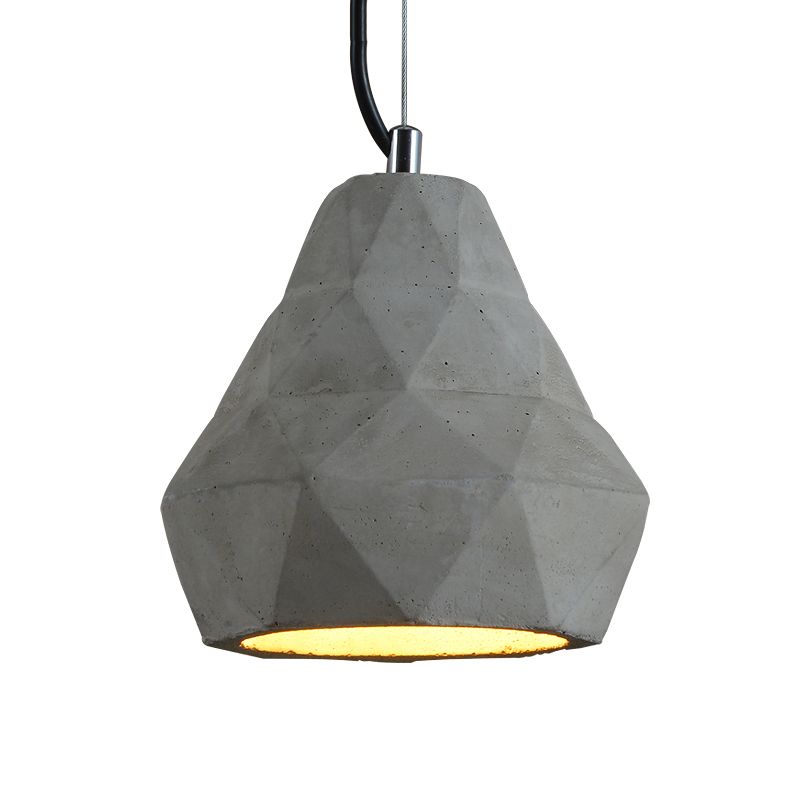 7"/10" W 1 Light Mini Pendant Light Fixture Antiqued Restaurant Ceiling Lamp with Geometry Cement Shade in Grey