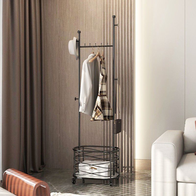 Gorgeous Metal Coat Rack Free Standing Hooks Storage Basket Coat Hanger