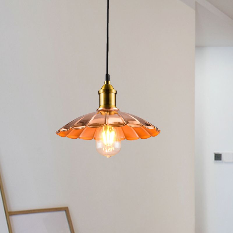 Industrial Style Scalloped Pendant Lighting 1 Light Metallic Hanging Lamp in Copper for Bedroom