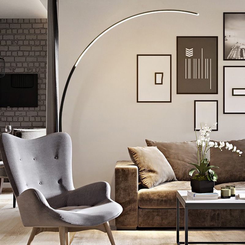 Aluminum Arc Shaped Floor Lamp Minimalist LED Standing Light for Living Room