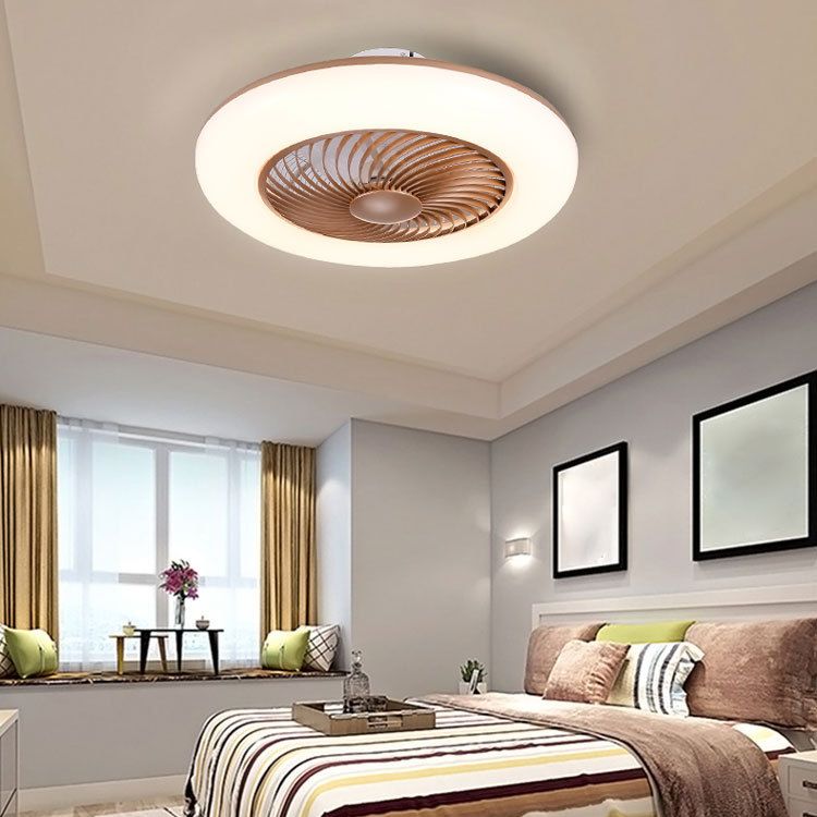 Round Fan Light Ceiling Fixture Macaron Acrylic Dining Room LED Semi Flush Light