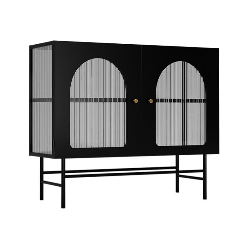 Modern Simple Iron Sideboard Striped Glass Doors Cabinets Dining Server for Living Room