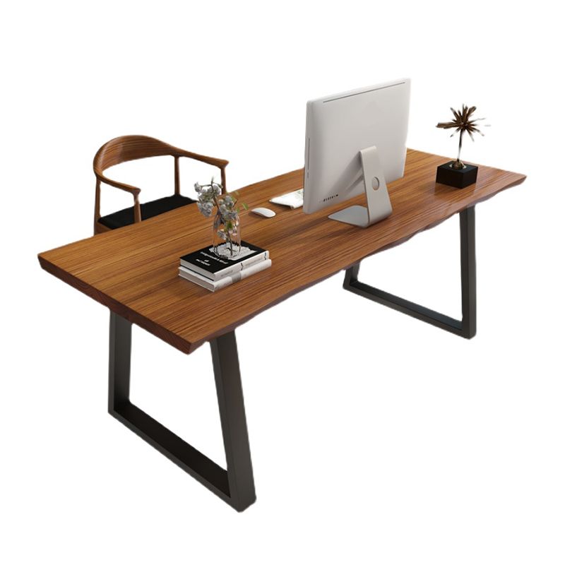 Rectangular Shaped Brown Office Desk with Black Legs for Office