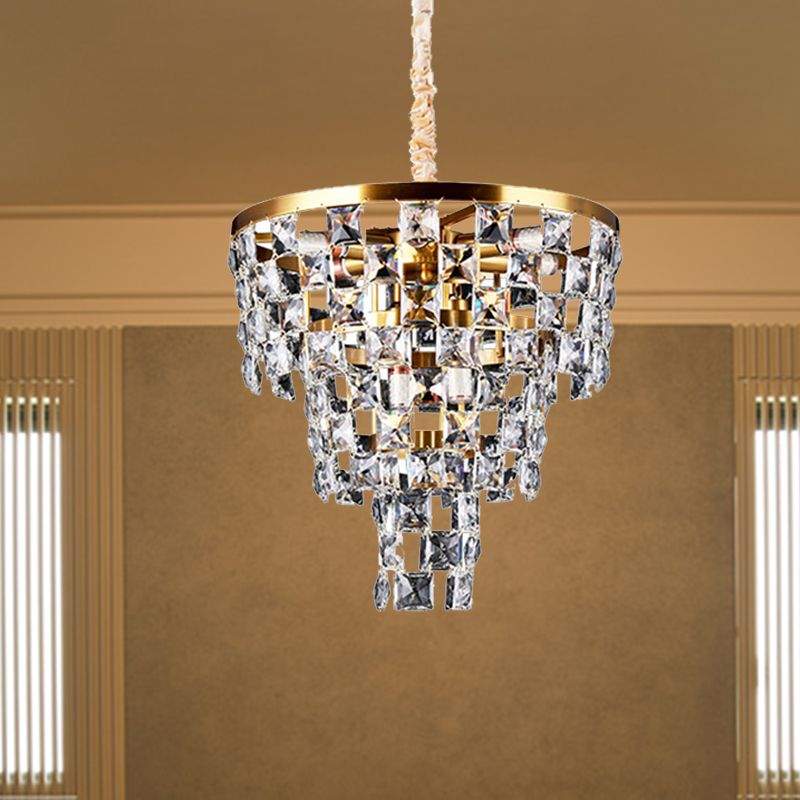 Gold Tapered Chandelier Lighting Postmodern 8/11 Lights K9 Crystal Ceiling Suspension Lamp