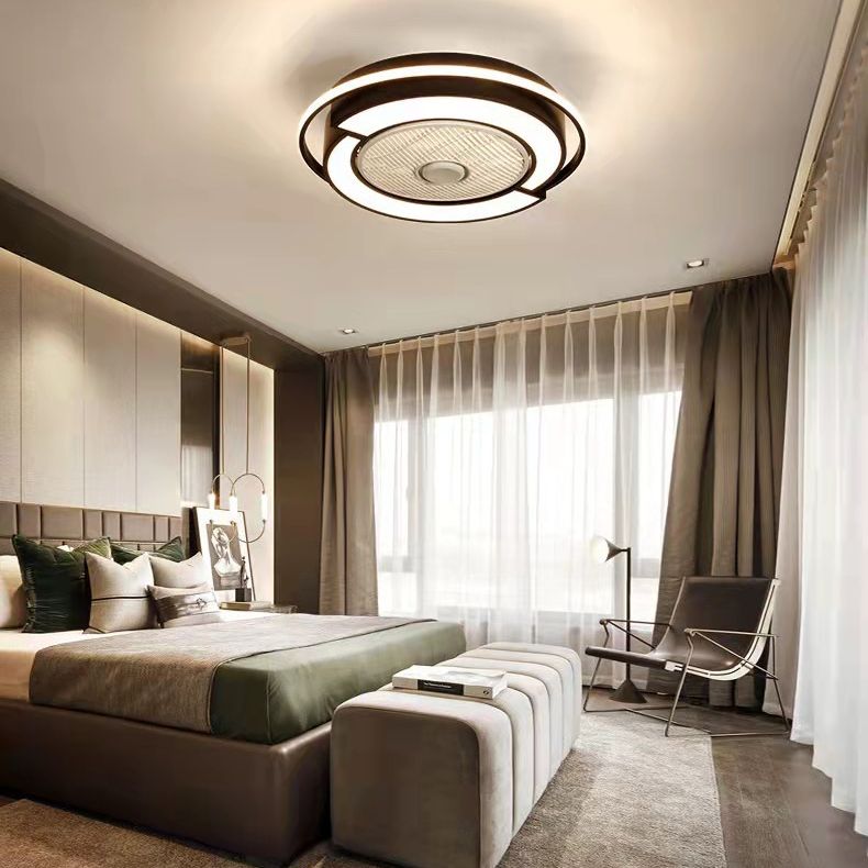 Luz de ventilador LED de techo en forma de tambor de empalme Light Nordic Metal Bedroom Semi Flush Mount Lighture