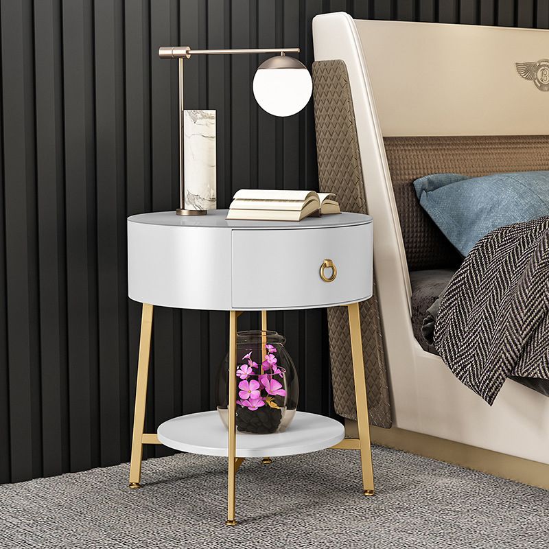 Metal Bedside Cabinet Lower Shelf Accent Table Nightstand with Legs