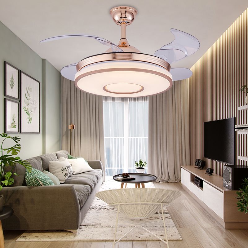 Nordic Style Ceiling Fan Lamp Acrylic Shade Circle Shape Ceiling Fan Light for Bedroom