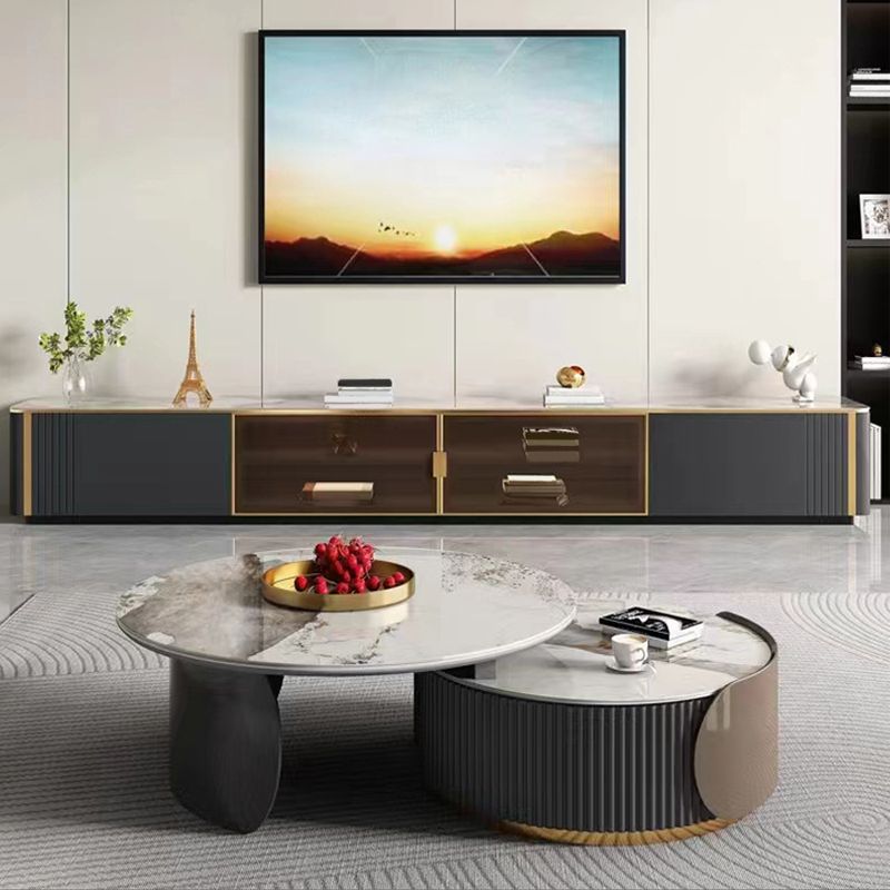 16" D Modern TV Stand Closed Storage Slate TV Console with Glass Door