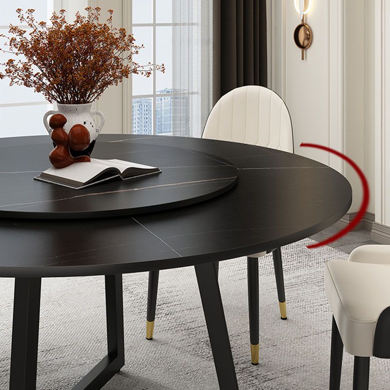 Modern Round Standard Height Dining Table Stone Double Pedestal Dining Table