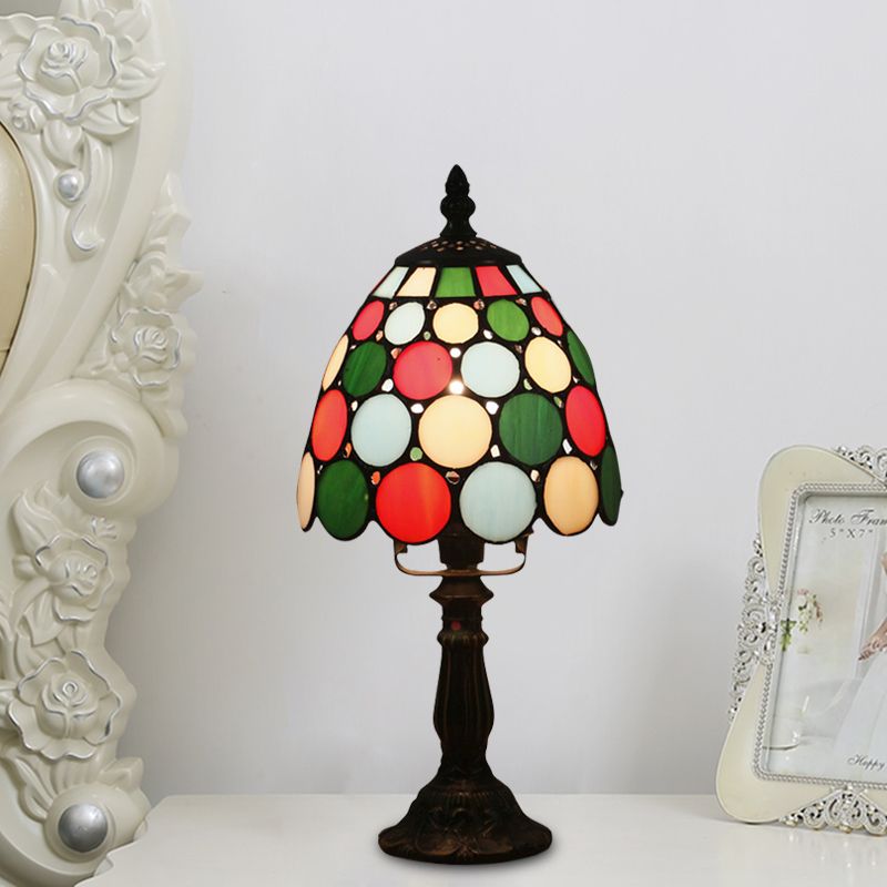 Bowl Shape Hand Cut Glass Nightstand Lamp Tiffany Style 1 Light Beige/Red-Green-Pink Table Light for Bedroom