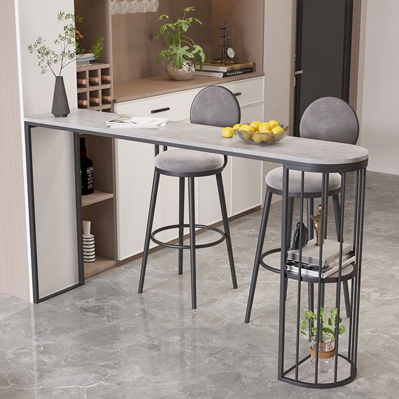 Stone and Metal Modern Cocktail Bar Table with Storage Indoor Counter Table