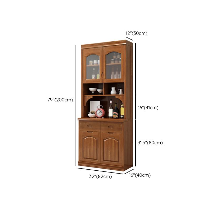 Modern Rubberwood Dining Hutch Glass Doors Hutch Buffet with Drawers for Living Room