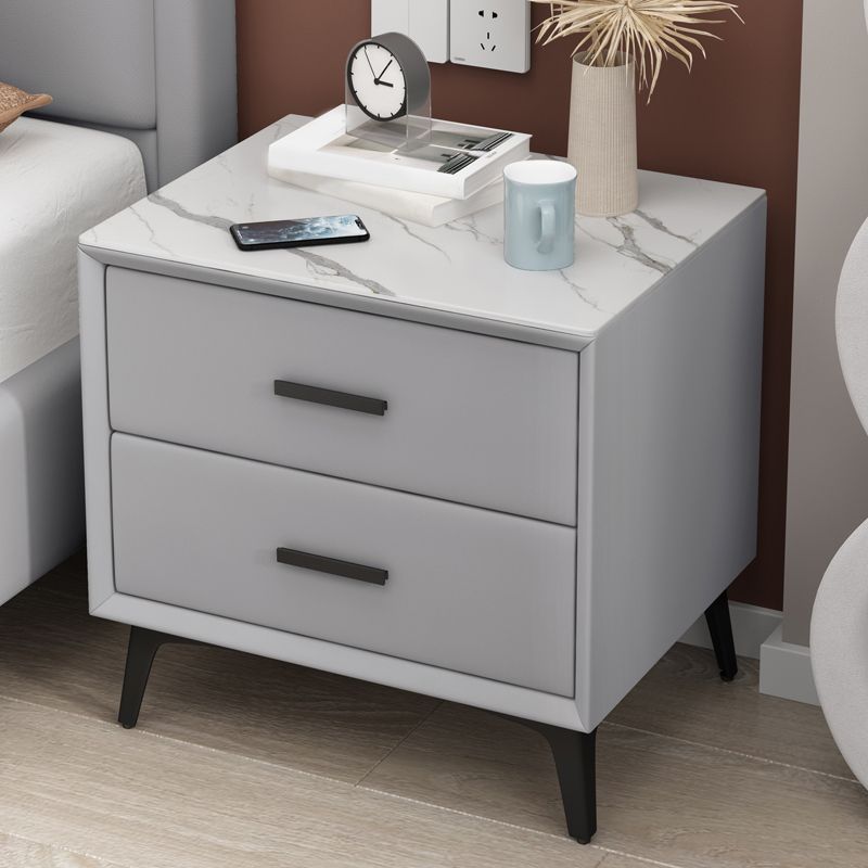 Stone Night Table Contemporary Bedside Cabinet with 2 Drawers