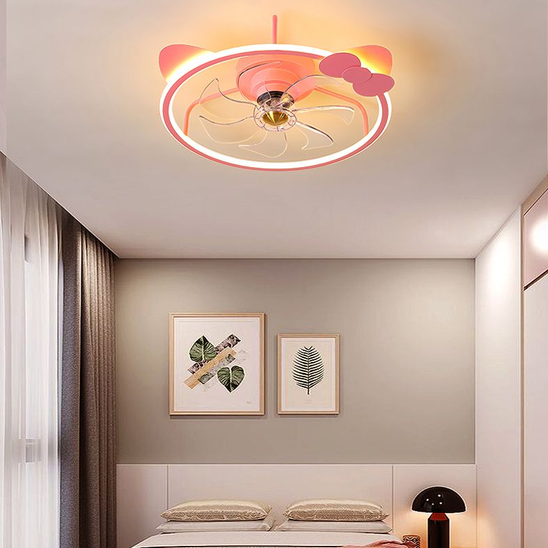 Éclairage de ventilateur de plafond circulaire rose dessin animé en acrylique LED semi-chasse monture pour la chambre pour enfants