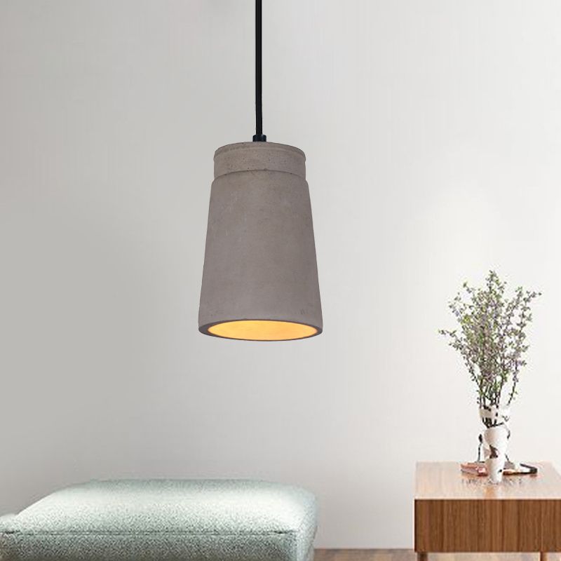 Grey 1 Bulb Hanging Lighting Industrial Cement Cylindrical Ceiling Pendant Lamp for Bedroom