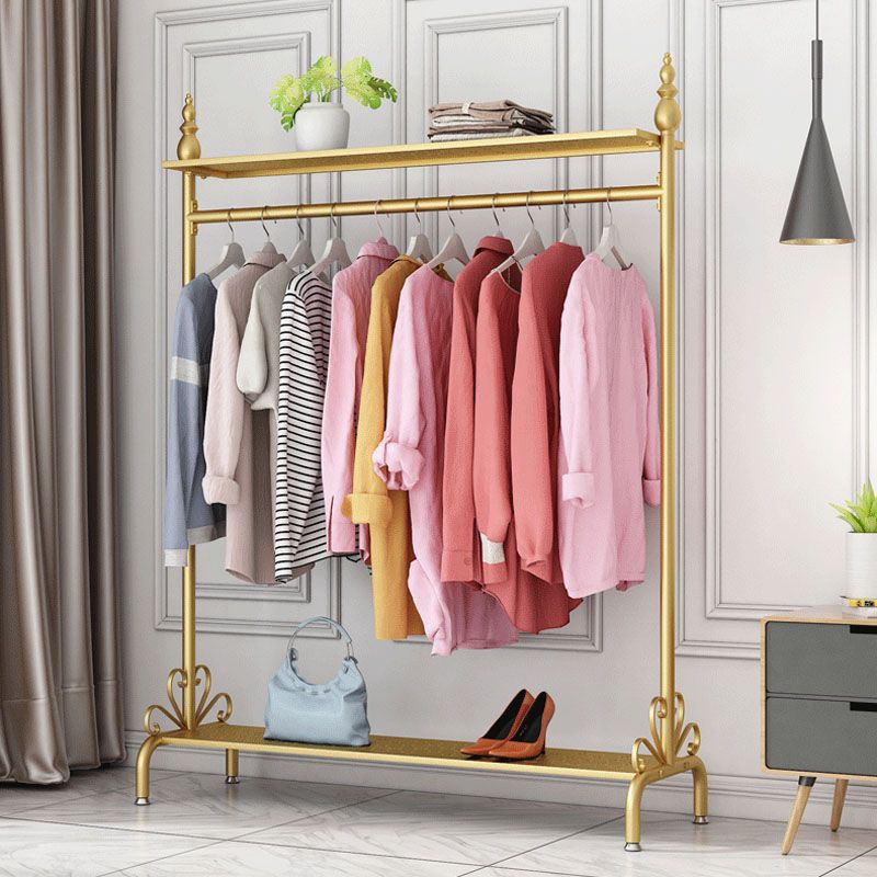 Industrial Metallic Coat Hanger Free Standing Double Shelves Coat Rack for Living Room