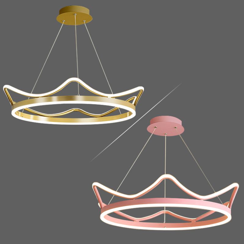 1 Light Crown Suspension Pendant Light Kids Metallic Hanging Ceiling Light  for Bedroom