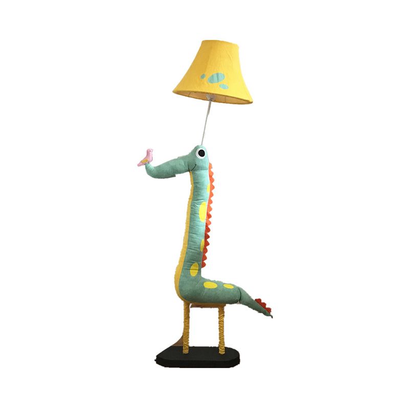 Dinosaur Bedside Floor Lamp with Tapered Shade Fabric One Light Cartoon Floor Light in Green