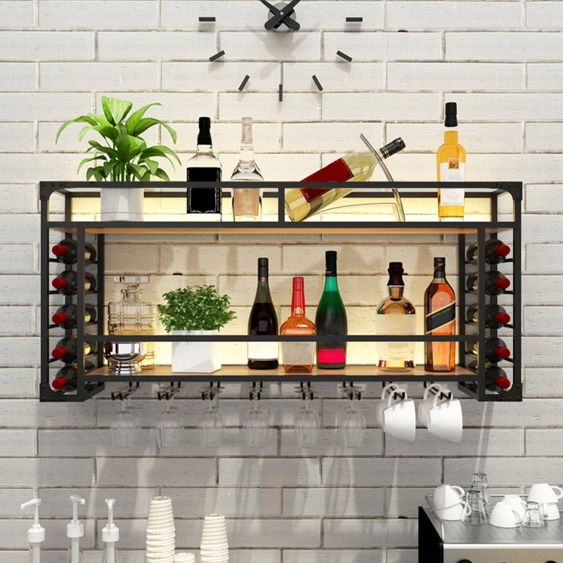 Iron Wine Rack Modern Style Wall Mounted Wine Holder Rack with Shelf