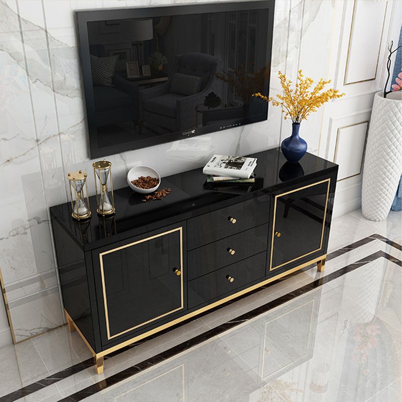 Enclosed Storage Media Console Glass TV Stand Console with Drawers