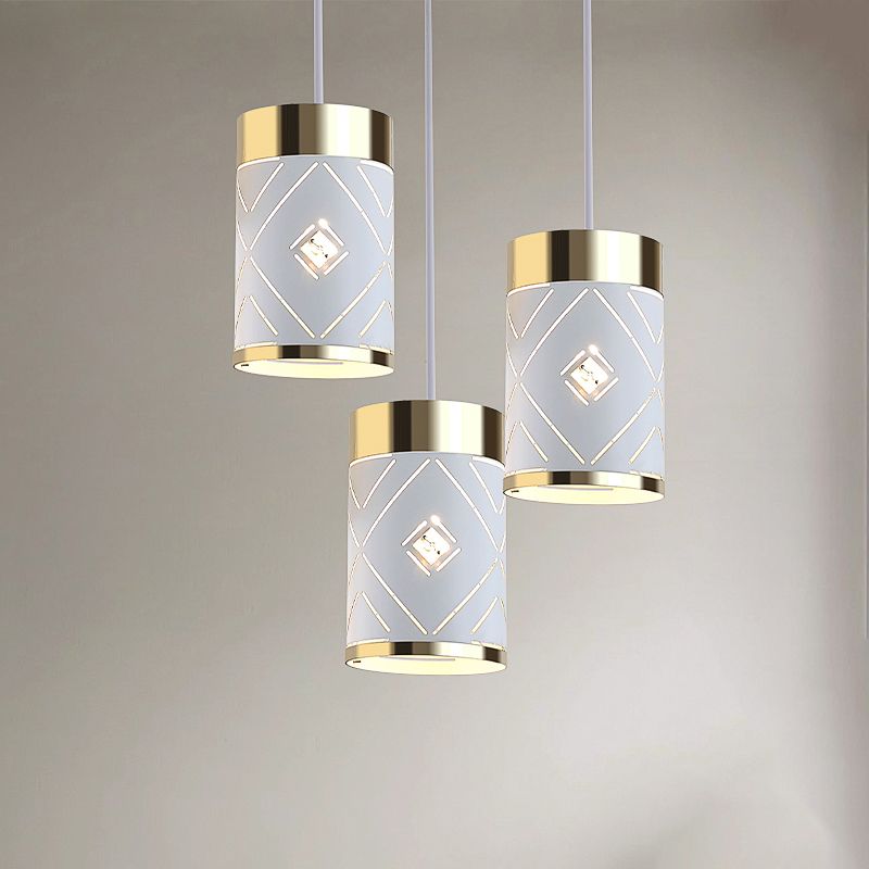 White Cylindrical Pendant Light Fixture Modern Style Metal Suspension Lamp