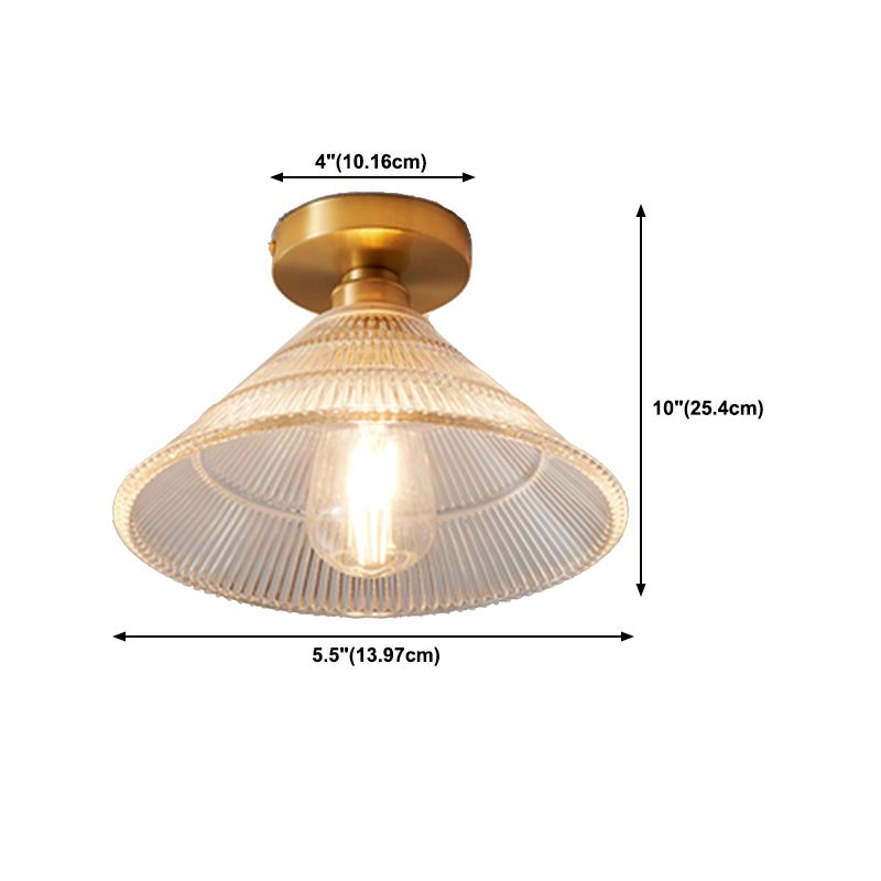 Single Golden Flush Mount Lighting Modernism Glass Shaded Ceiling Light