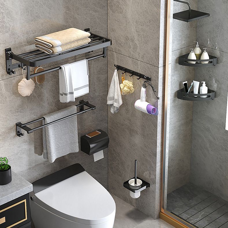 Modern Matte Black Bathroom Accessory Set with Bath Shelf/Robe Hooks/Towel Bar