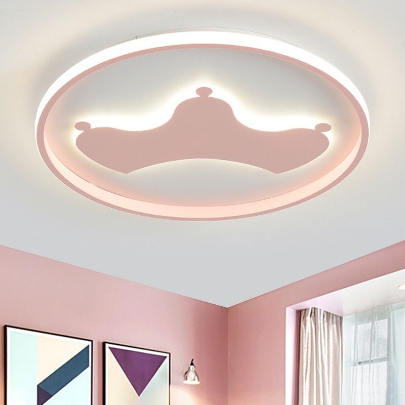 Kid Crown Ultra-Thin LED Flushmount Light Acrylic Bedroom Close to Ceiling Lighting Fixture in Pink/Blue