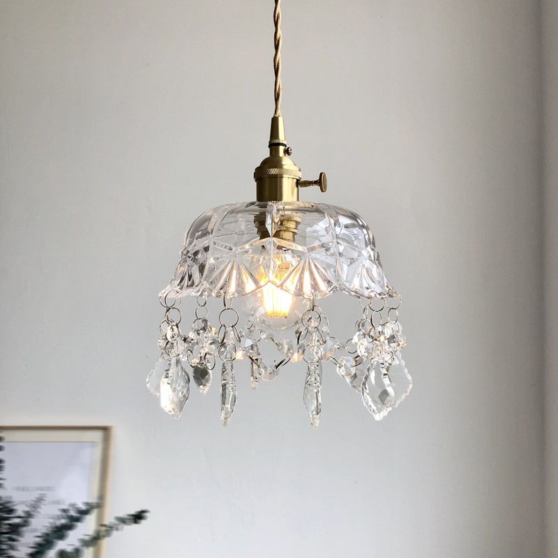 Glass Industrial Pendant Light 1-Light Hanging Ceiling Light for Hallway