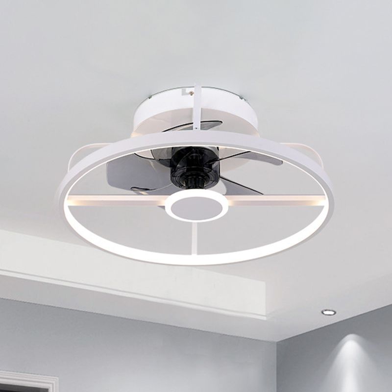 Luz de ventilador de colgante de círculo Metal modernista de 18 "W LED White Semi Flush Mount con 3 cuchillas grises