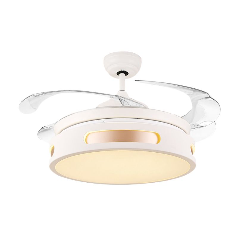 16" Wide Acrylic Drum Semi Flush Light Fixture Modernist LED White Ceiling Fan Lamp with 4 Blades