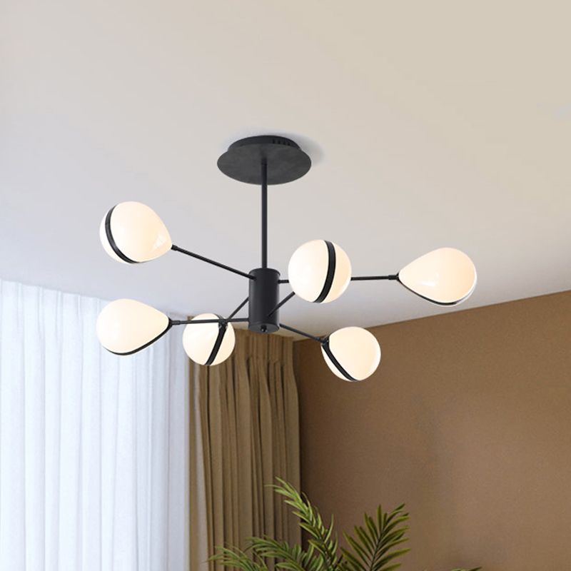 Black Droplet Shade Ceiling Hang Light Modern 6/8/10 Heads Cream Glass Chandelier in Warm/White Light