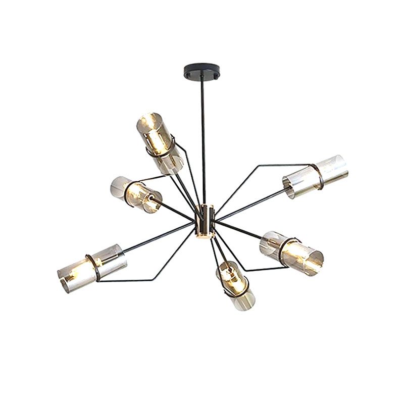 Mirror Glass Cylinder Chandelier 6-Light Modern Hanging Pendant Light in Smoky Gray