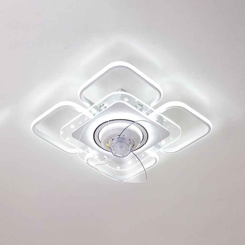 Nordic Style Metal Ceiling Fan Lamp Geometry Shape LED Ceiling Fan Light for Bedroom