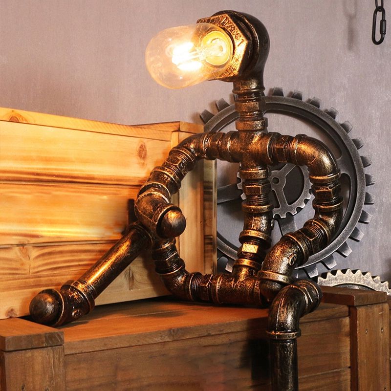 1 Bulb Metal Night Table Lighting Warehouse Brass Robot Shaped Bedroom Nightstand Lamp