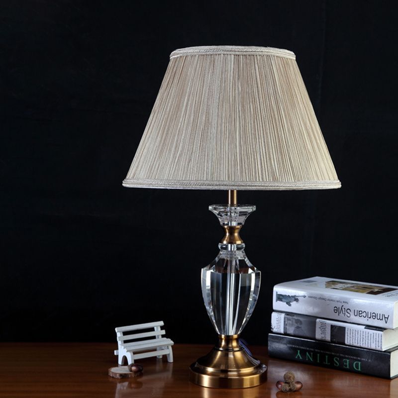 Contemporary 1 Head Desk Light Beige Wide Flare Night Table Lamp with Fabric Shade