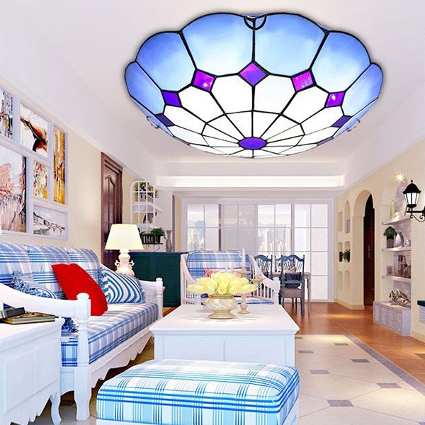 1-Light Bowl Flush Mount Tiffany Style Glass Ceiling Light for Hallway