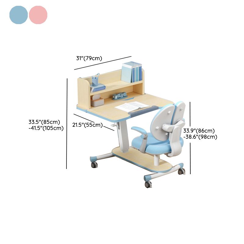 Solid Wood Study Desk Ergonomic Home Desk and Chair with Casters