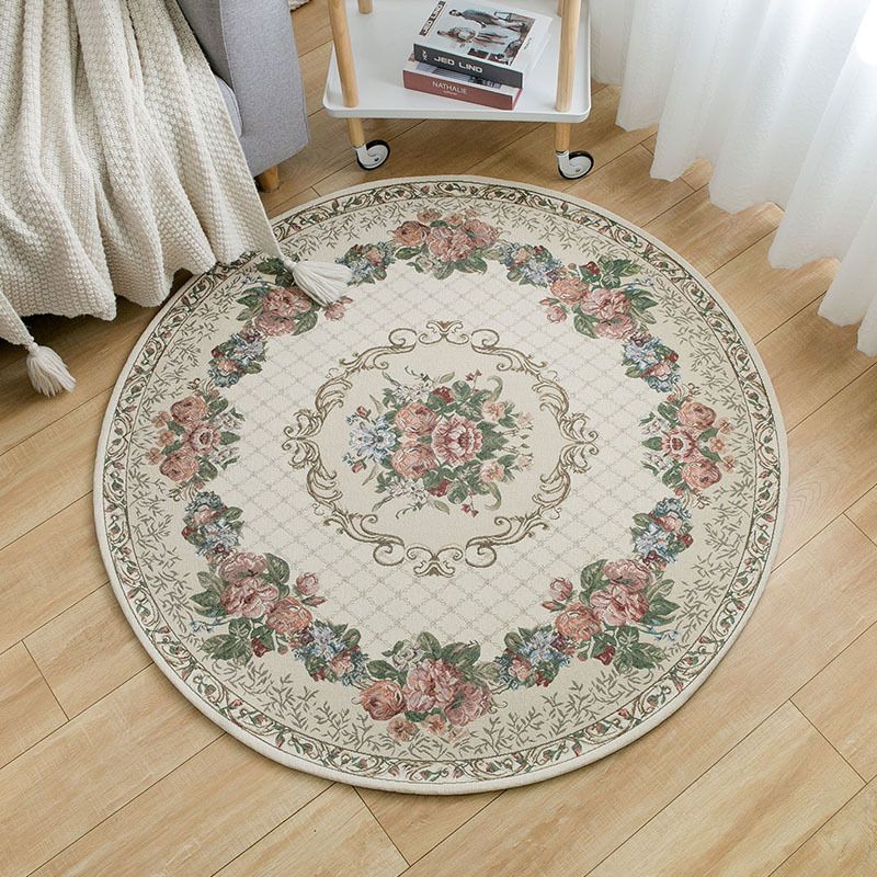 Green Traditional Rug Polyester Flowers Indoor Rug Washable Rug for Living Room