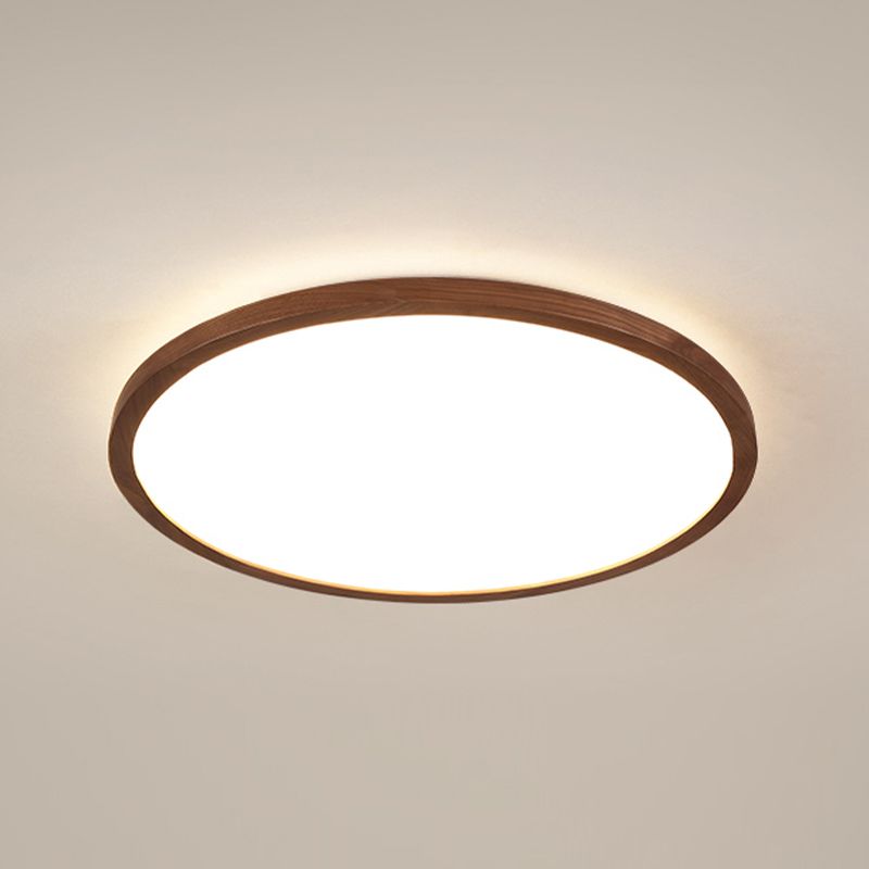 Modern Wood Flush Mount Circle Shape Ceiling Light with Acrylic Shade for Living Room