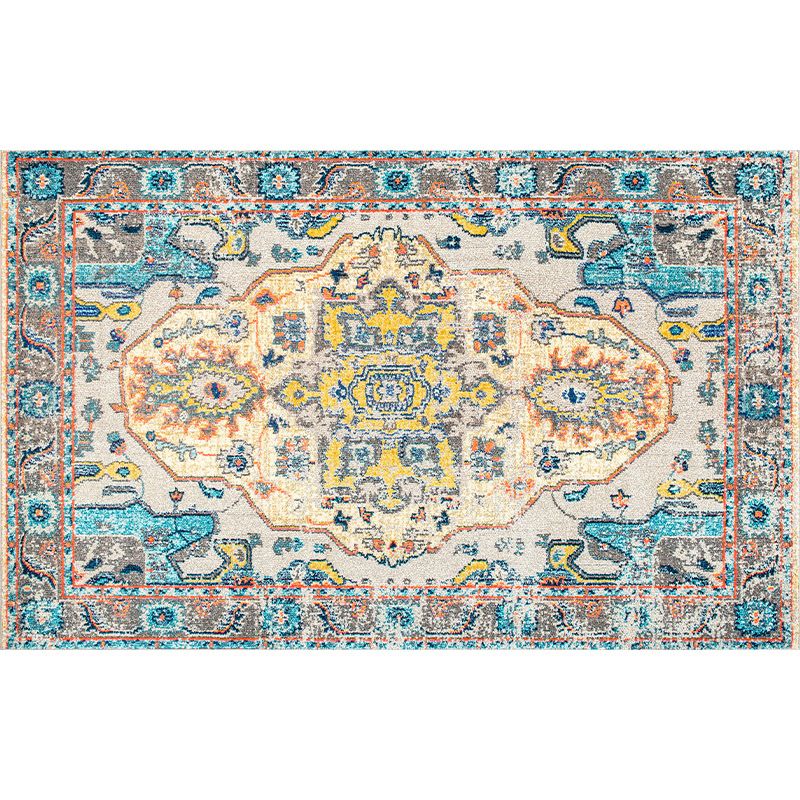 Multicolor Ethnic Print Rug Polyester Carpet Nostalgia Anti-Slip Backing Indoor Rug for Living Room