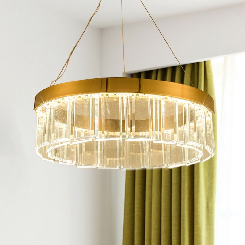 Crystal Panel Round Chandelier Lighting Postmodern Brass LED Suspension Light Fixture