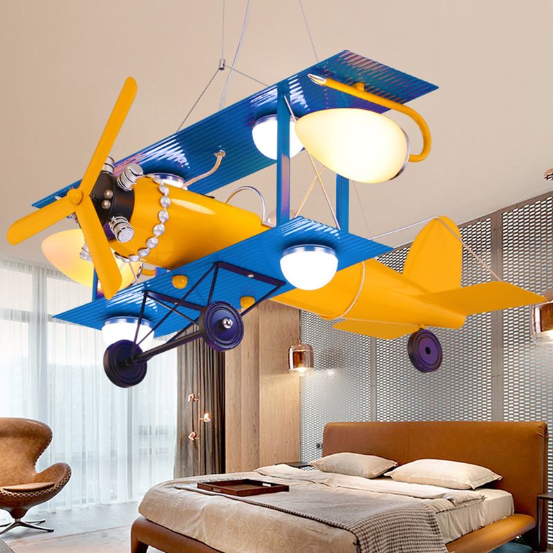 Metal Airplane Pendant Lighting Fixture Kids Yellow Hanging Pendant Light for Bedroom